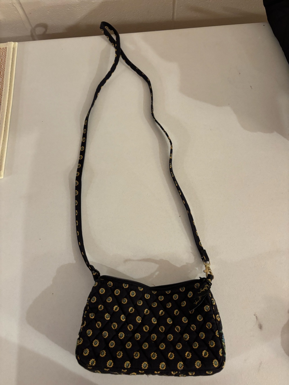 Vera Bradley Black Quilted Crossbody with Gold Floral Dots